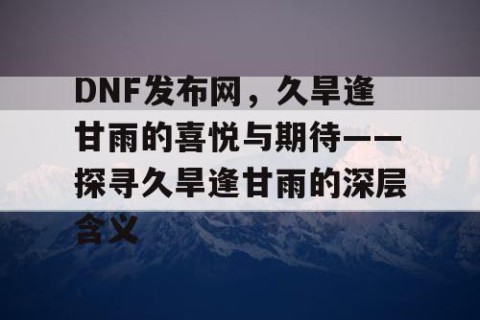 DNF发布网，久旱逢甘雨的喜悦与期待——探寻久旱逢甘雨的深层含义