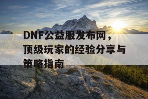 DNF公益服发布网，顶级玩家的经验分享与策略指南