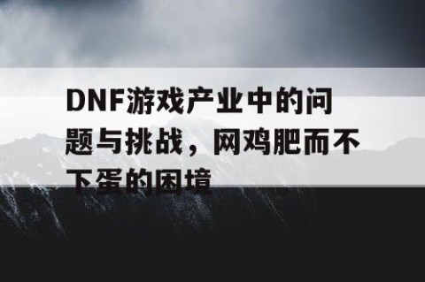 DNF游戏产业中的问题与挑战，网鸡肥而不下蛋的困境