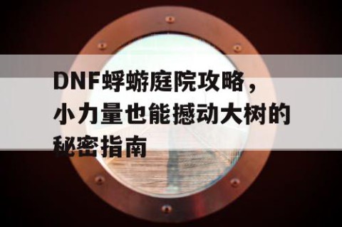 DNF蜉蝣庭院攻略，小力量也能撼动大树的秘密指南