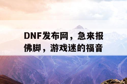 DNF发布网	，急来报佛脚，游戏迷的福音