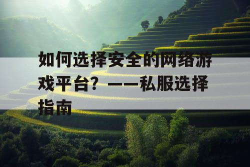 如何选择安全的网络游戏平台？——私服选择指南