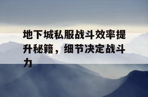 地下城私服战斗效率提升秘籍，细节决定战斗力