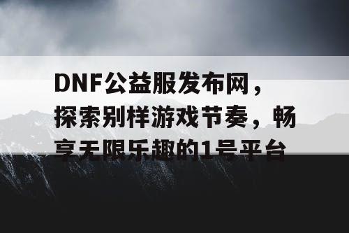 DNF公益服发布网，探索别样游戏节奏，畅享无限乐趣的1号平台