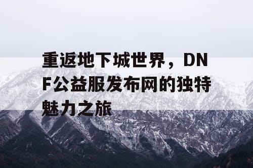 重返地下城世界，DNF公益服发布网的独特魅力之旅