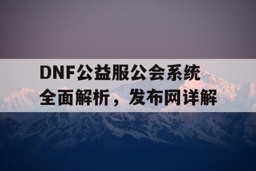 DNF公益服公会系统全面解析	，发布网详解