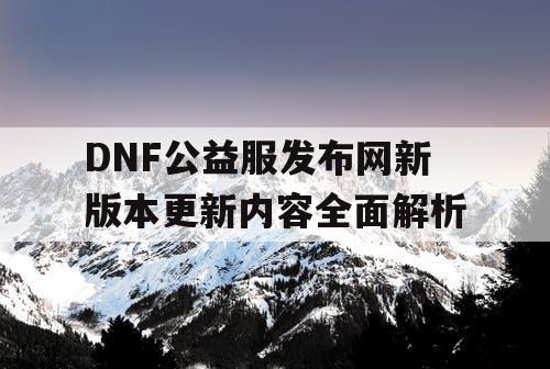 DNF公益服发布网新版本更新内容全面解析