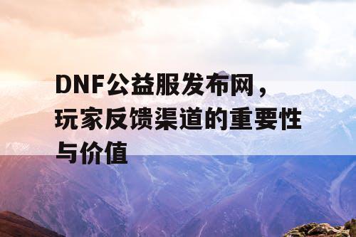 DNF公益服发布网	，玩家反馈渠道的重要性与价值