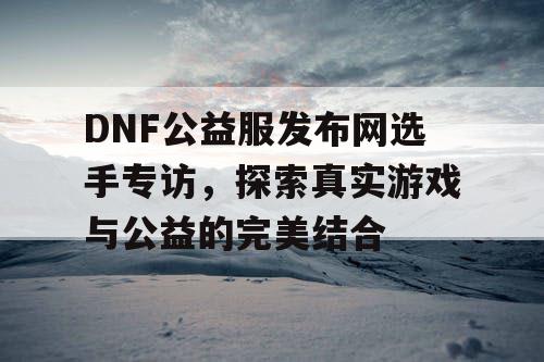 DNF公益服发布网选手专访，探索真实游戏与公益的完美结合