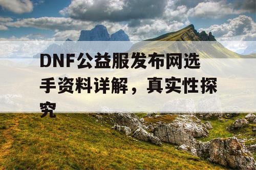 DNF公益服发布网选手资料详解，真实性探究