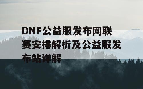 DNF公益服发布网联赛安排解析及公益服发布站详解