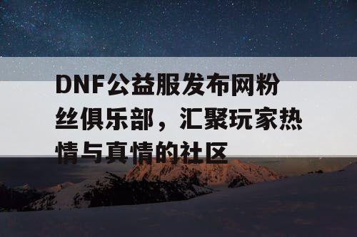 DNF公益服发布网粉丝俱乐部，汇聚玩家热情与真情的社区